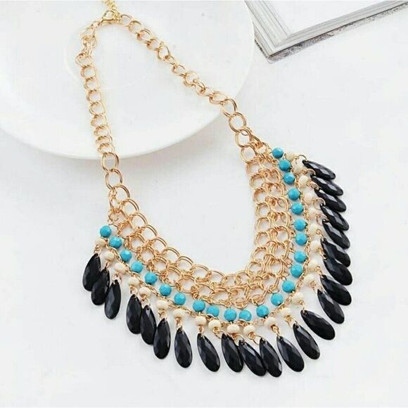 New! Multicolored Beaded Tassel Statement Women's Fashion Necklace - Picture 1 of 3